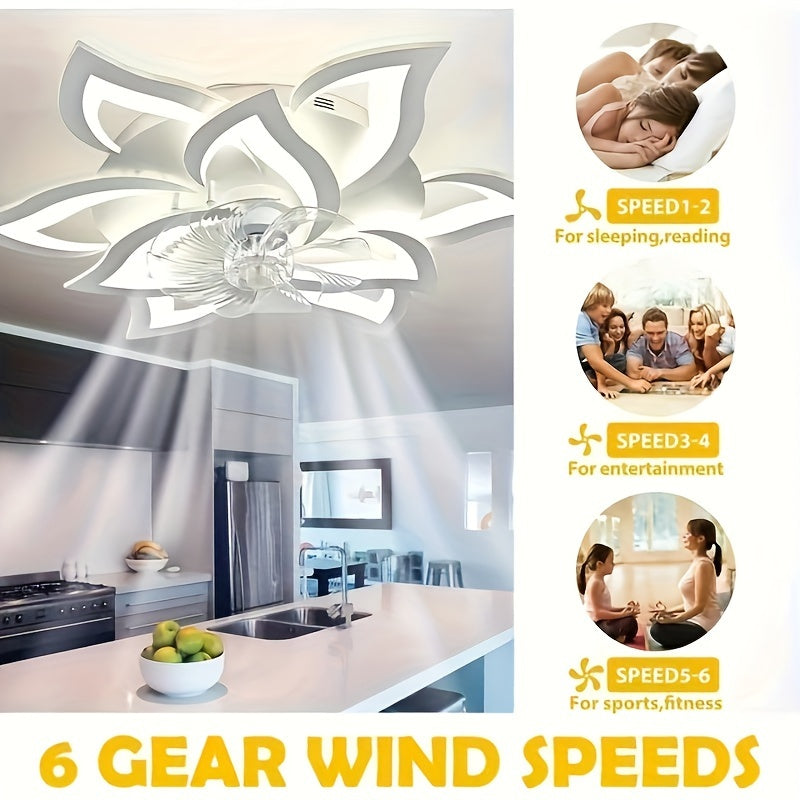 31.1 Inch Remote Control Ceiling Fan with Light, Decorative Style Ceiling Fan, 3 Colors Available, 6 Speed Settings, Modern Indoor Flush Mount Ceiling Fan