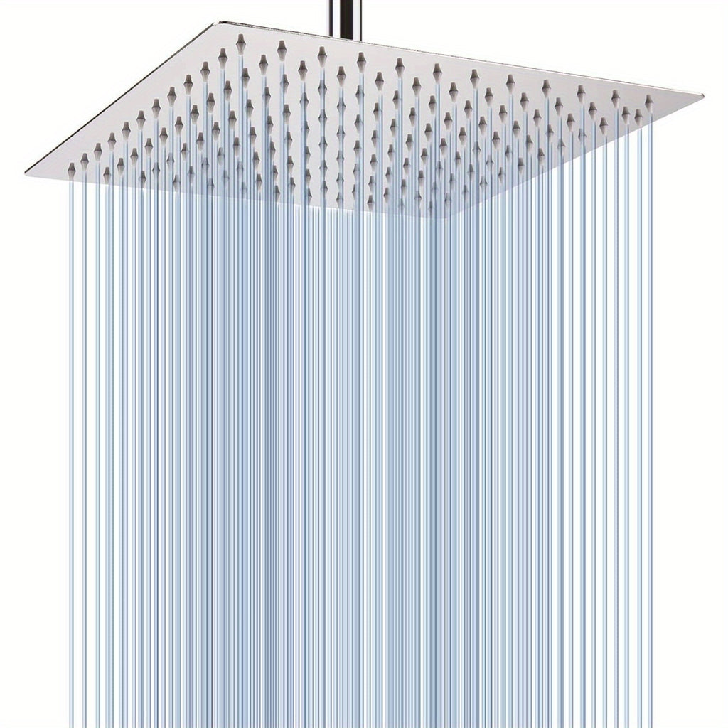 1pc 12" Square / 12"x8" Rectangular Waterfall Rain Shower Head - High Flow Stainless Steel, Polished Chrome Finish, Rustproof & Durable, Ceiling/Wall Mount, Includes Teflon Tape Installation Kit