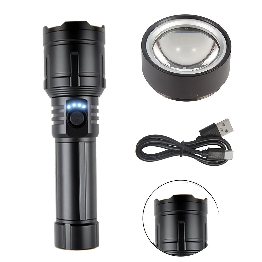 Ignition Aluminum Alloy Flashlight, Fresnel Lens Equipped, Rechargeable LED Light, 5 Modes High Lumen Flashlight, 5000mAh Battery Type-C Fast Charging, Long Range IP44 Waterproof, Ideal for Camping Night Use and Gift Giving