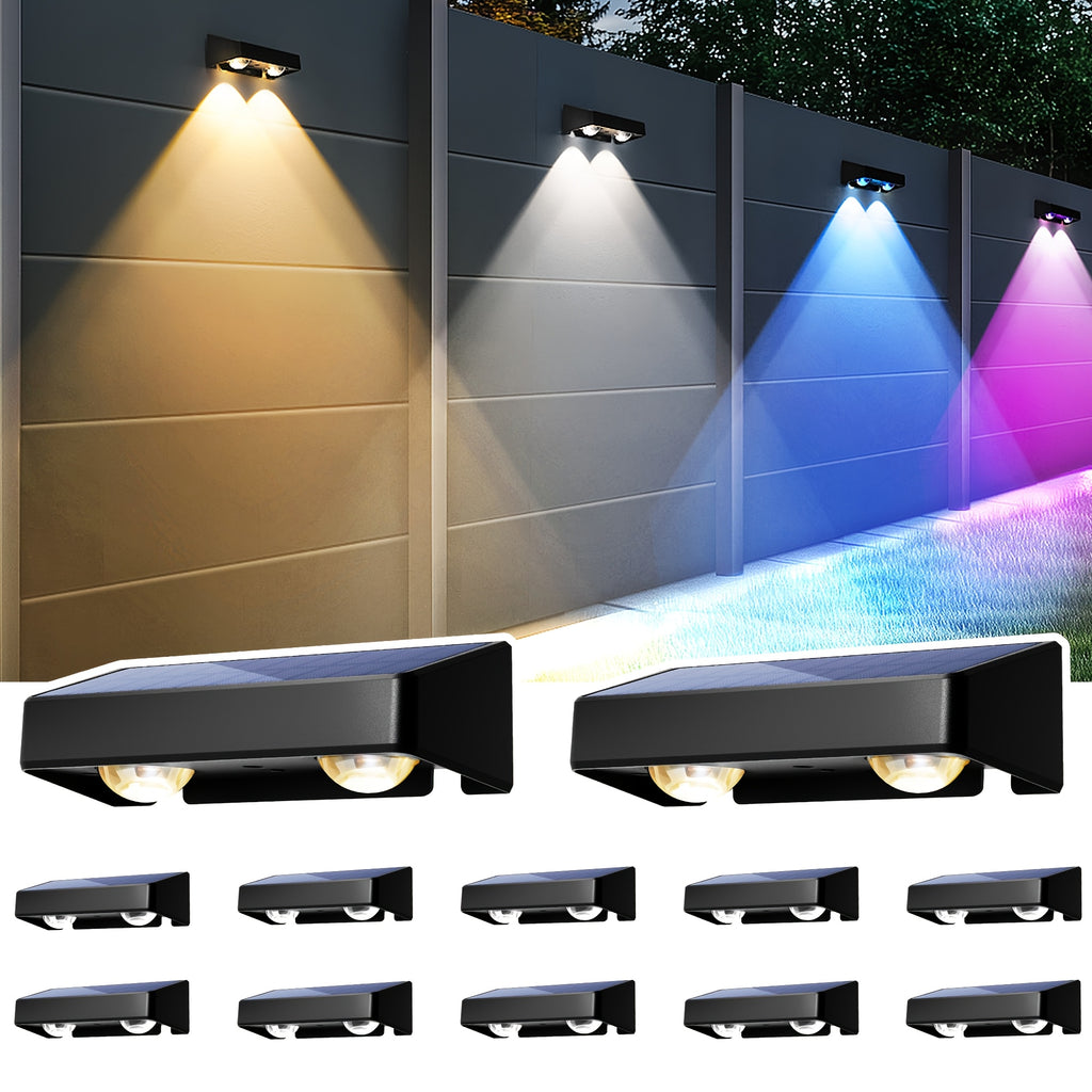 6/10/16 Pack Solar Fence Light Outdoor, Solar Wall Light 9 Fixed Colors & Color Changing, Modern Solar Step Light, Perfect for Steps, Stairs, Patio, Backyard, Porch, Railings, House Number Decoration, IP44 Waterproof