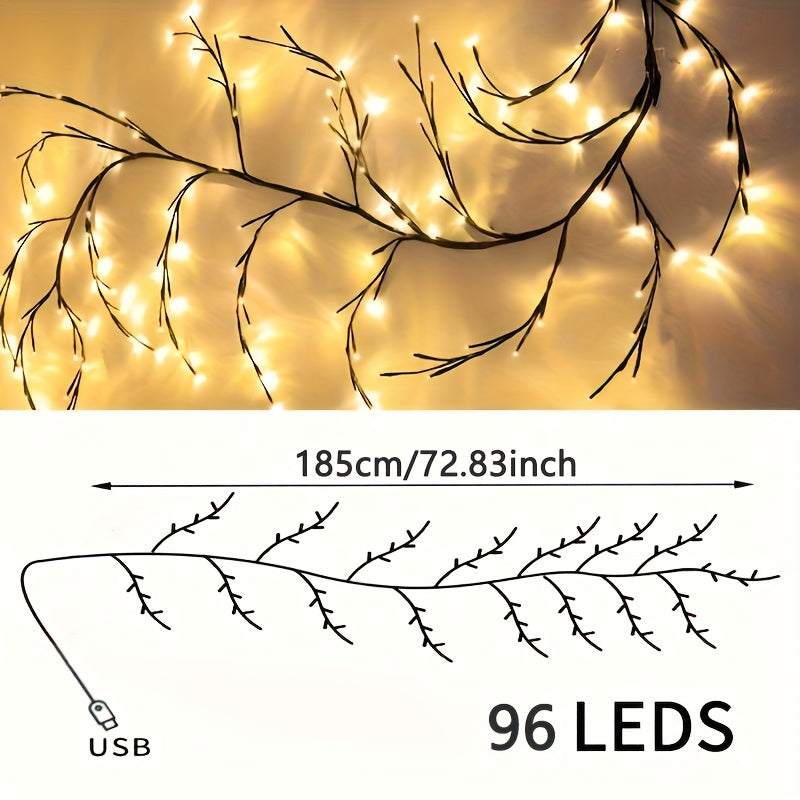1PC/2PCS 48LEDS/ 72LEDS/96 LEDS/144LEDS 可弯曲柳条藤蔓灯，白桦树灯，8种模式人造植物藤条装饰灯，家居氛围灯，派个节日装饰灯，圣诞母亲节感恩节完美礼物