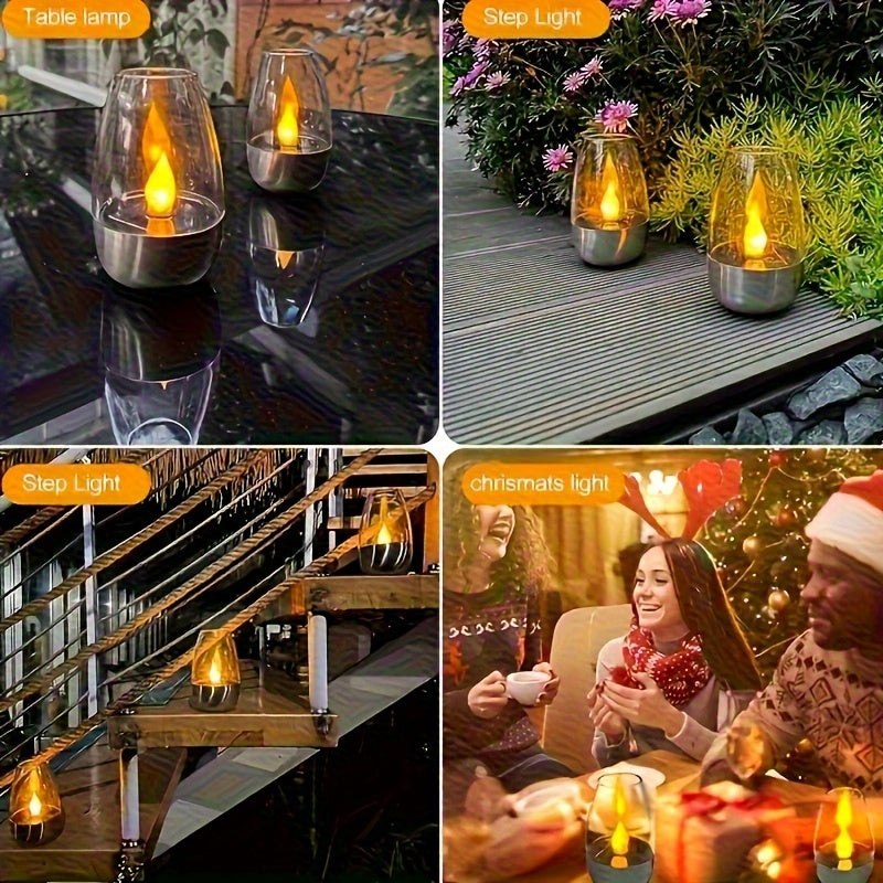 2 Pack Solar Candle Light Warm Light Large Flame, No Charging Needed, Smart Light Control, Smart Lamp, Birthday Candle Light, Decorative Arrangement, Landscape Light, Decorative Ornament, Flickering Effect, Tabletop Decorative Light