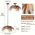 Vintage adjustable tropical palm branch pendant light - height-adjustable ceiling light fixture, with polished metal palm branches and leaves, semi-flush mount design, suitable for bedroom, hallway, bar (bulb not included)