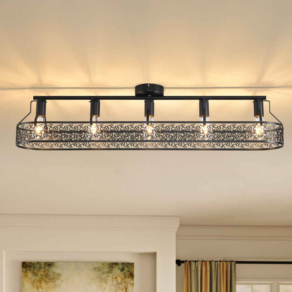 Five-light black dining room lighting fixture, farmhouse style ceiling light, industrial style kitchen light, ceiling light suitable for living room, bedroom, cafe