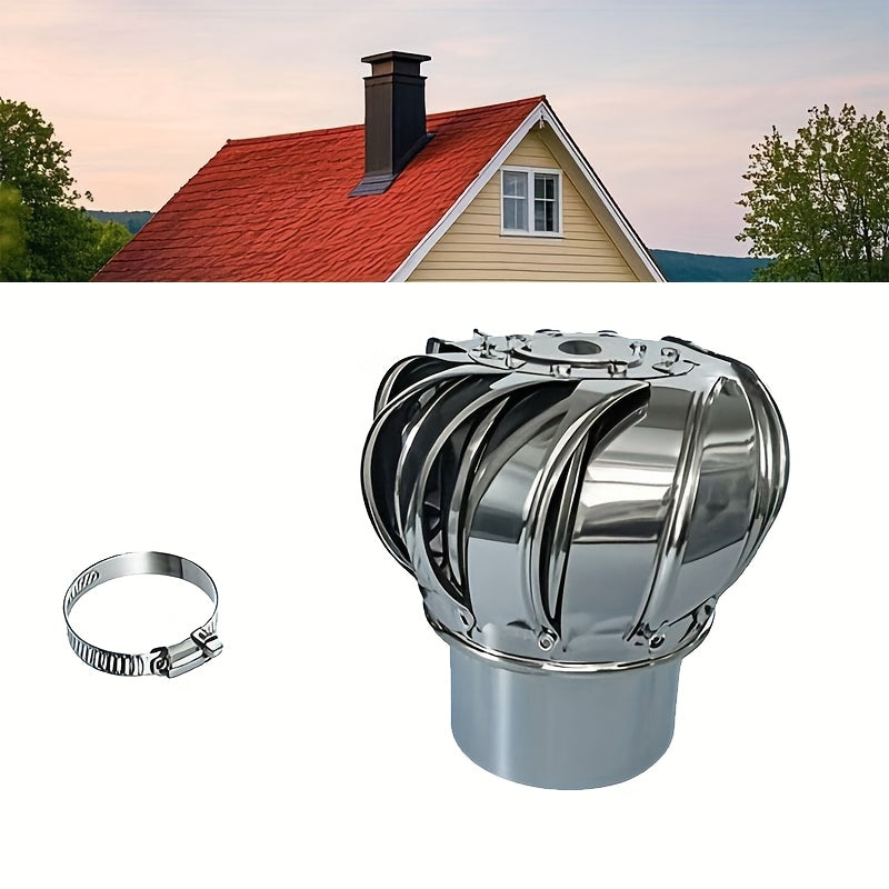 1Pcs Durable Stainless Steel Roof Fan 110mm, Round Rotating Chimney Vent Cap, External Flue Pipe Cover, Heat & Low Temperature Resistant, Corrosion-Proof Non-Electric Wind Turbine Vent, Leakproof Roof Turbine Ventilator for House Factory Attic Farm