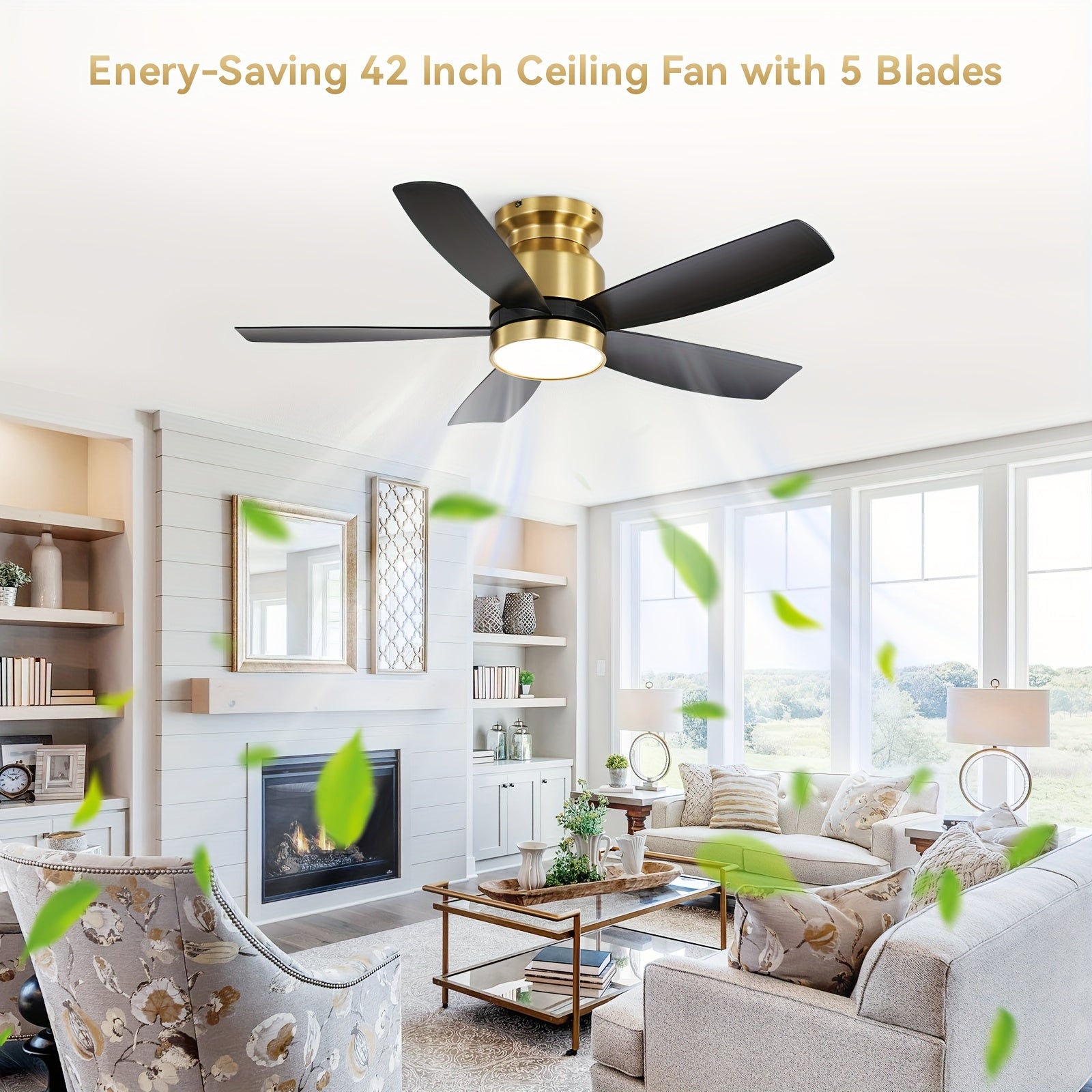 Sofucor 42 Inch Ceiling Fan with Light, 5 Blades Design, Equipped with Remote Control, Quiet Reversible DC Motor, Timing Function and 6 Speed Levels, Black &amp; Gold Available, Perfect for Modern Bedroom and Living Room