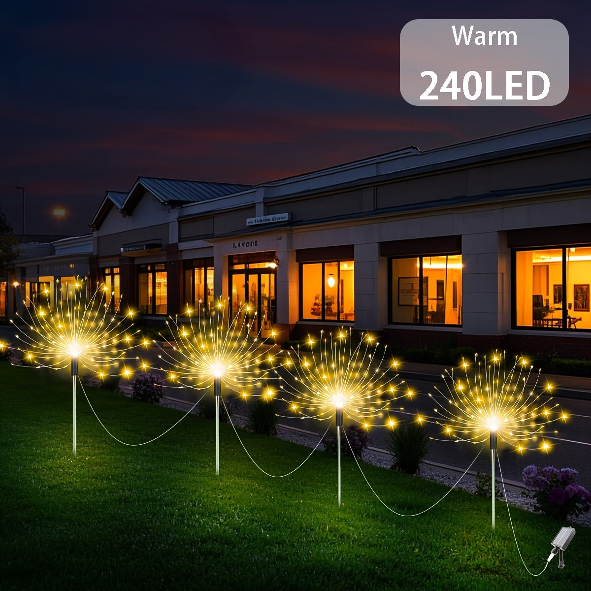 FACHOI 8件套-480LED太阳能烟花灯带智能光感器 4件套-240LED 适用于户外庭院、步道、露营、派对、婚礼、圣诞节和聚会 具有8种照明模式：白色/暖白色/多彩