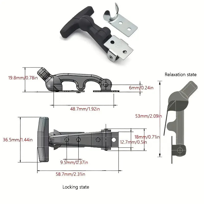 8-Piece Set: 4 Handles & 4 Fastening Clamps, Quick-Release Clamps with T-Handle & Elastic Shock Absorber – Ideal for Toolboxes, Vehicle Engines & Heavy-Duty Hood Mounting Brackets | Tool-Free | Locking Lever