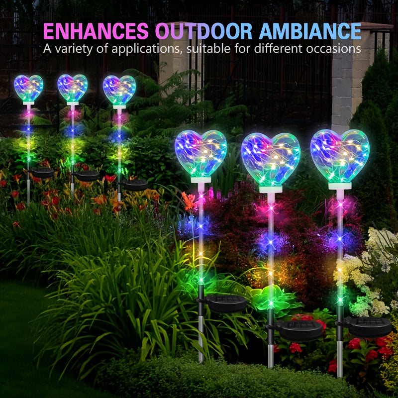 12-Hour Long-Lasting Solar Heart-Shaped LED Ground Light, Toggle Switch Control, Suitable for Outdoor / Courtyard / Lawn / Holiday Party Decoration, Christmas, Halloween Atmosphere Creation