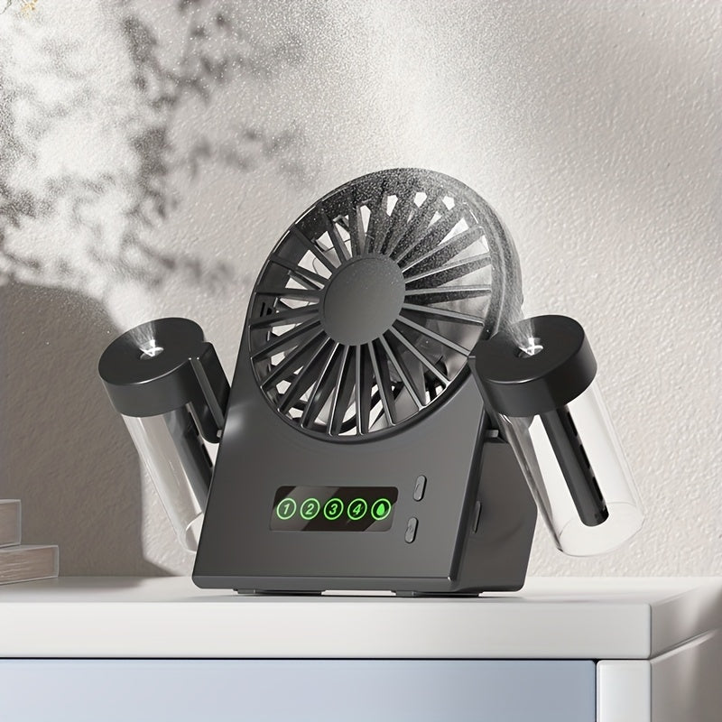 2025 New Dual-Nozzle Double Mist Spray Fan, Mist & Hydration Fan, Multi-Functional Spray Fan for Office Dorm Students, 1200mAh