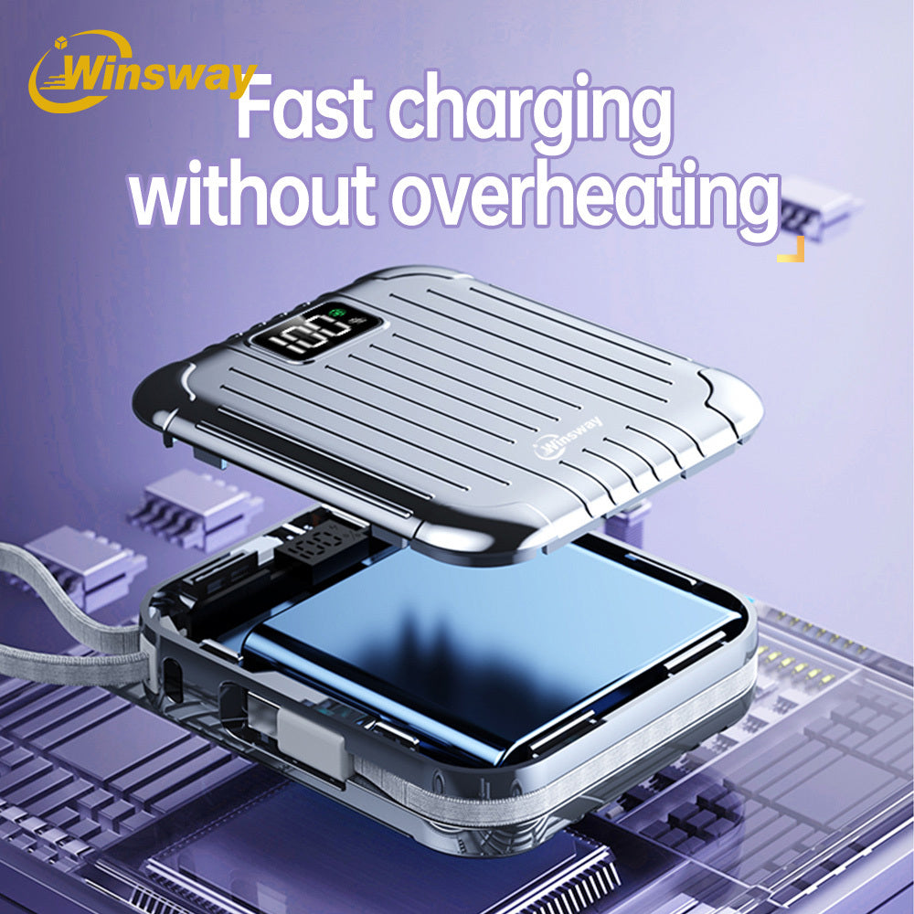 文思威2.9英寸迷你便攜充電寶-10000mAh，22.5W快充，配備2合1掛繩線，Type-C雙向快充，LED高畫質顯示屏，便攜登機，相容多種手機型號