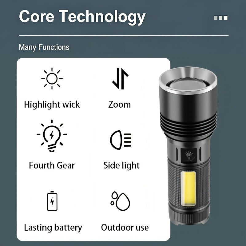 Hand Crank Solar Charging Flashlight, Support Type-C Charging, Built-in Power Bank Function, Portable Torch Ideal for Outdoor Activities