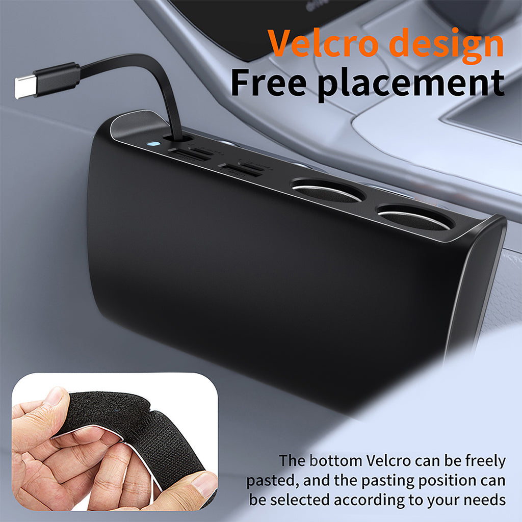 Car charger plug Equipped with Dual USB QC3.0 and Dual Type-C PD Fast Car Charger, Retractable PD 148W+ QC 3.0 Super Fast Charger, 5-in-1 Multi-function Car Charger, Stylish Glossy Finish