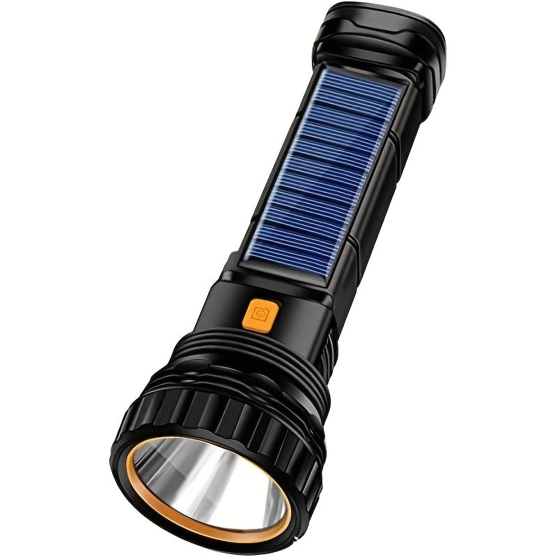 1 Solar/Rechargeable Multi-Functional LED Flashlight with Emergency Strobe, Battery, USB Charging Cable, Fast Charging, 800m Range, 3 Modes, Not Waterproof, PVC Material, ≤36V Operating Voltage