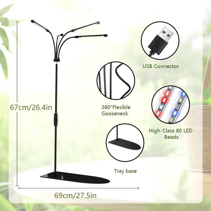 1-Pack Full Spectrum LED Plant Grow Light, USB Powered for Indoor Seedlings & Potted Plants, 9 Dimmable Levels, Auto On/Off Timer 3/9/12 Hours, Ideal for Winter Succulent Growth (Plug Not Included)