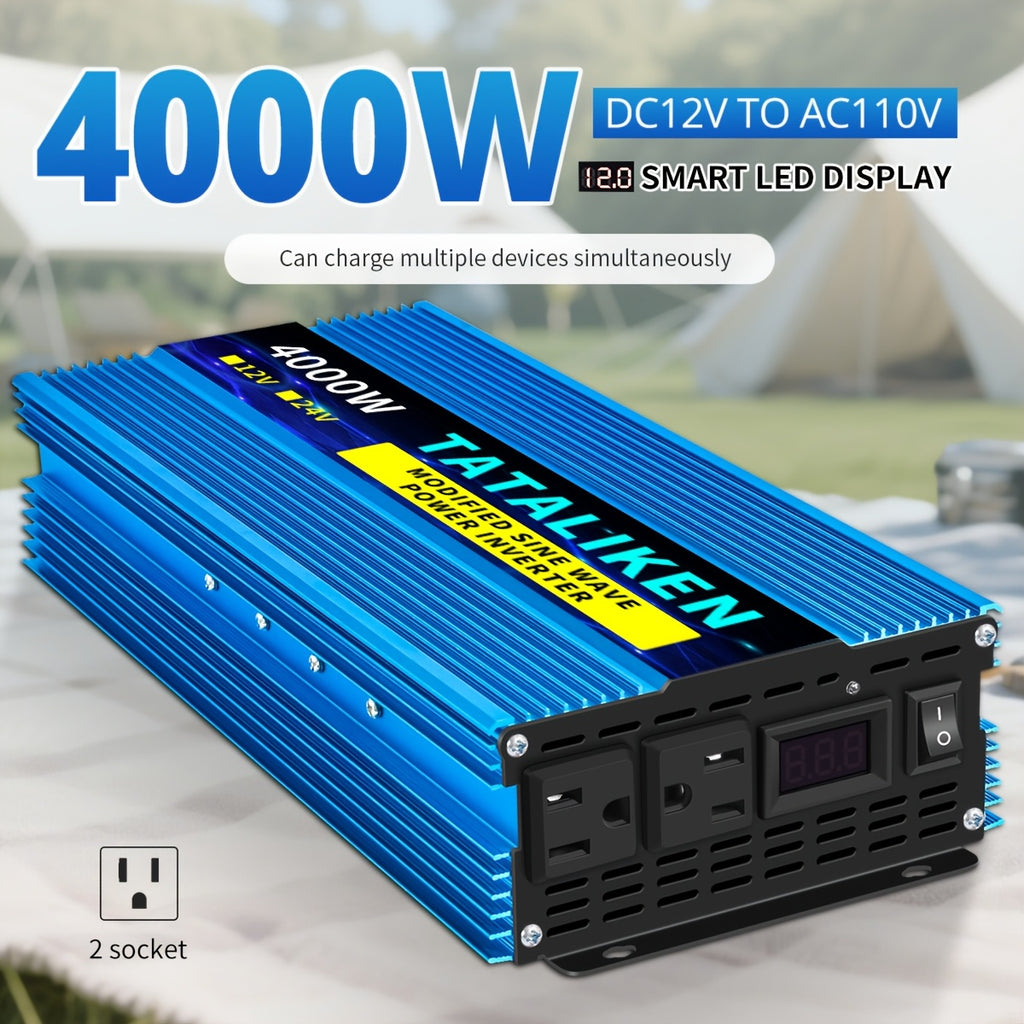 TATALIKEN 电源逆变器3000W/4000W(峰值功率), DC12V转AC110V, 家用备用电源逆变器/低噪音适用于车载, 汽车、房车、卡车以及电子设备，不带电池