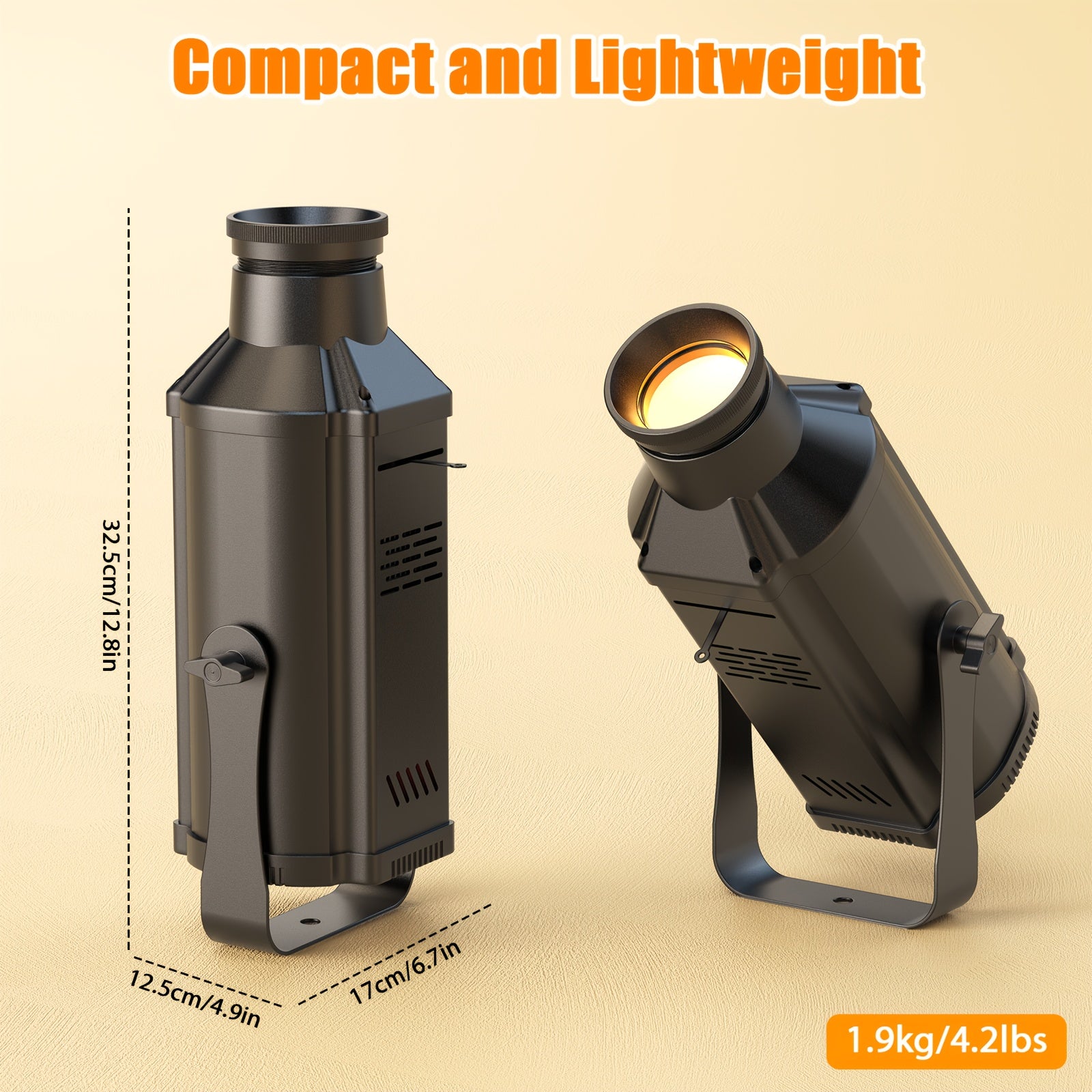 Compact stage light, featuring 150W warm/cool white COB technology, adjustable 3200K to 5600K, with zoom control and DMX512 compatibility. These 6-channel manual focus LED spotlights are perfect for performances and events.