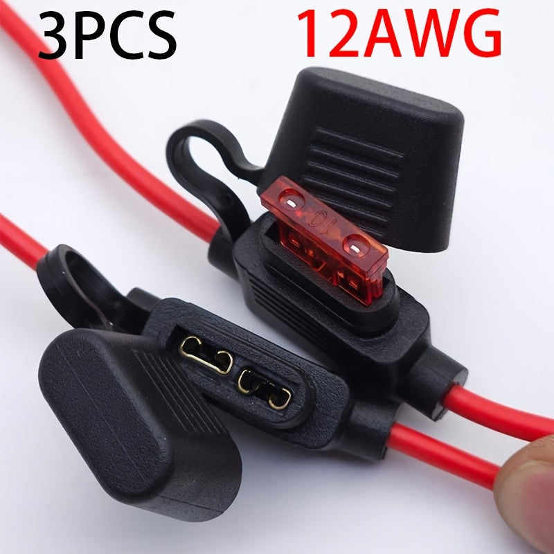 3-Pack Inline Fuse Holder Kit with 12AWG Wire and 3 Durable 30A Fuses – Copper Construction, Ideal for Automotive, Motorcycle, Truck, Boat & Vehicle Electrical Protection
