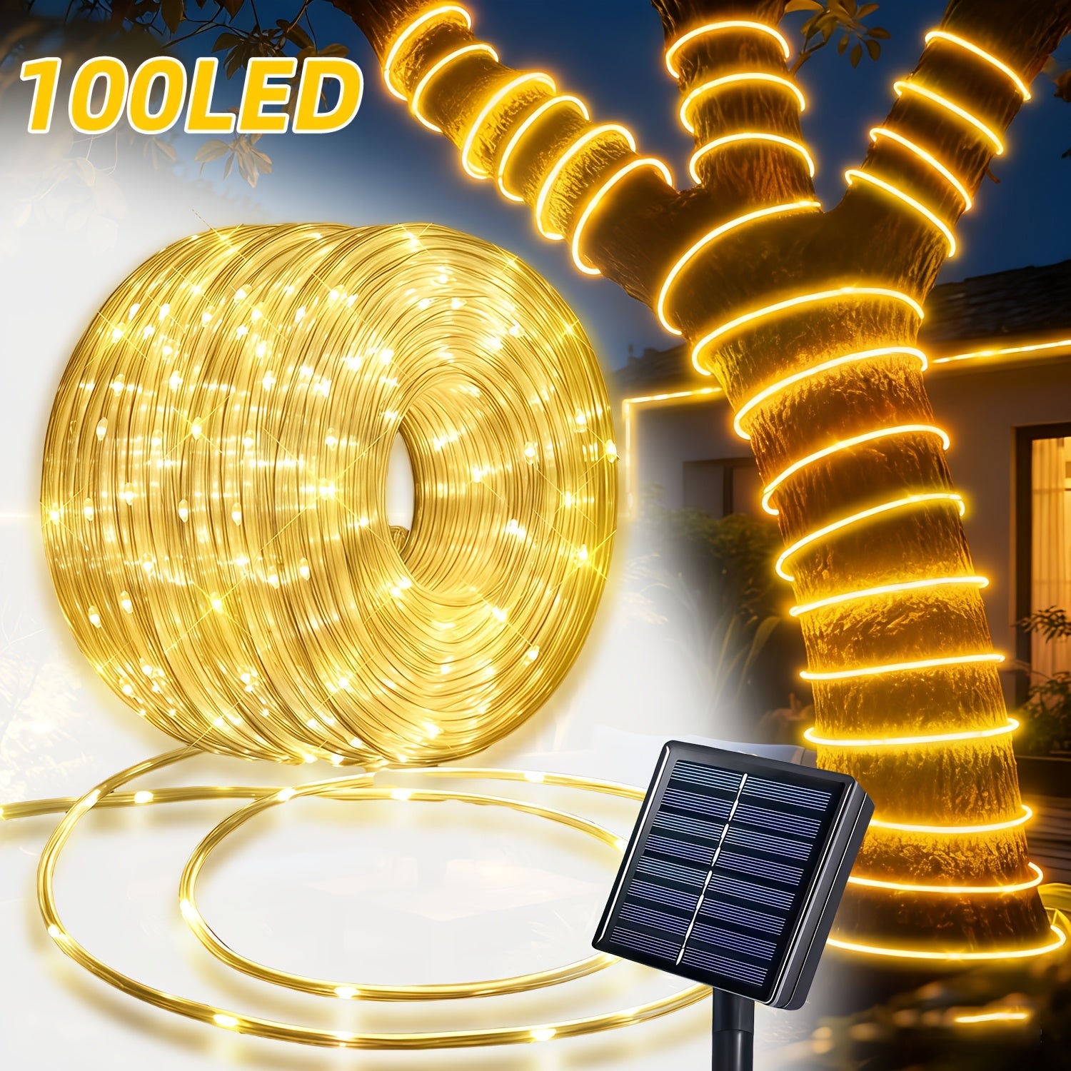 Outdoor fairy tube light, solar charging, 12 flashing modes, LED tube smart light strip, 300/200/100/50 high-brightness LED beads, suitable for decorating gardens, courtyards, engagements, parties, camping, trees, houses, Mother‘s Day