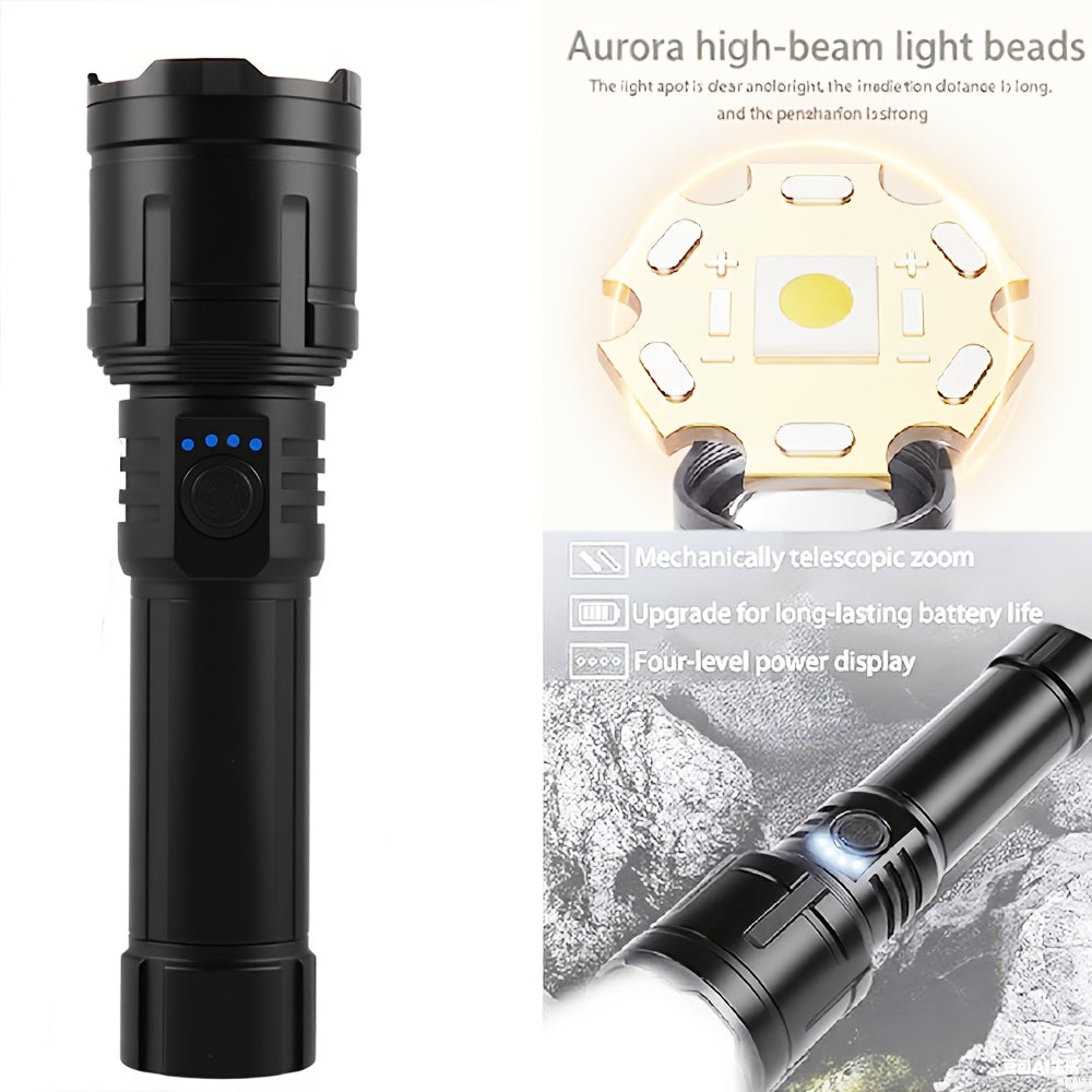 Ignition Aluminum Alloy Flashlight, Fresnel Lens Equipped, Rechargeable LED Light, 5 Modes High Lumen Flashlight, 5000mAh Battery Type-C Fast Charging, Long Range IP44 Waterproof, Ideal for Camping Night Use and Gift Giving