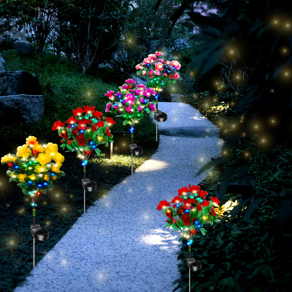 4-Piece Solar Courtyard Light, Azalea Colorful Light, Outdoor Waterproof | Courtyard Decoration, Romantic Garden Atmosphere Light, Holiday Decoration | Party Decoration, Suitable for Garden, Courtyard, Lawn.