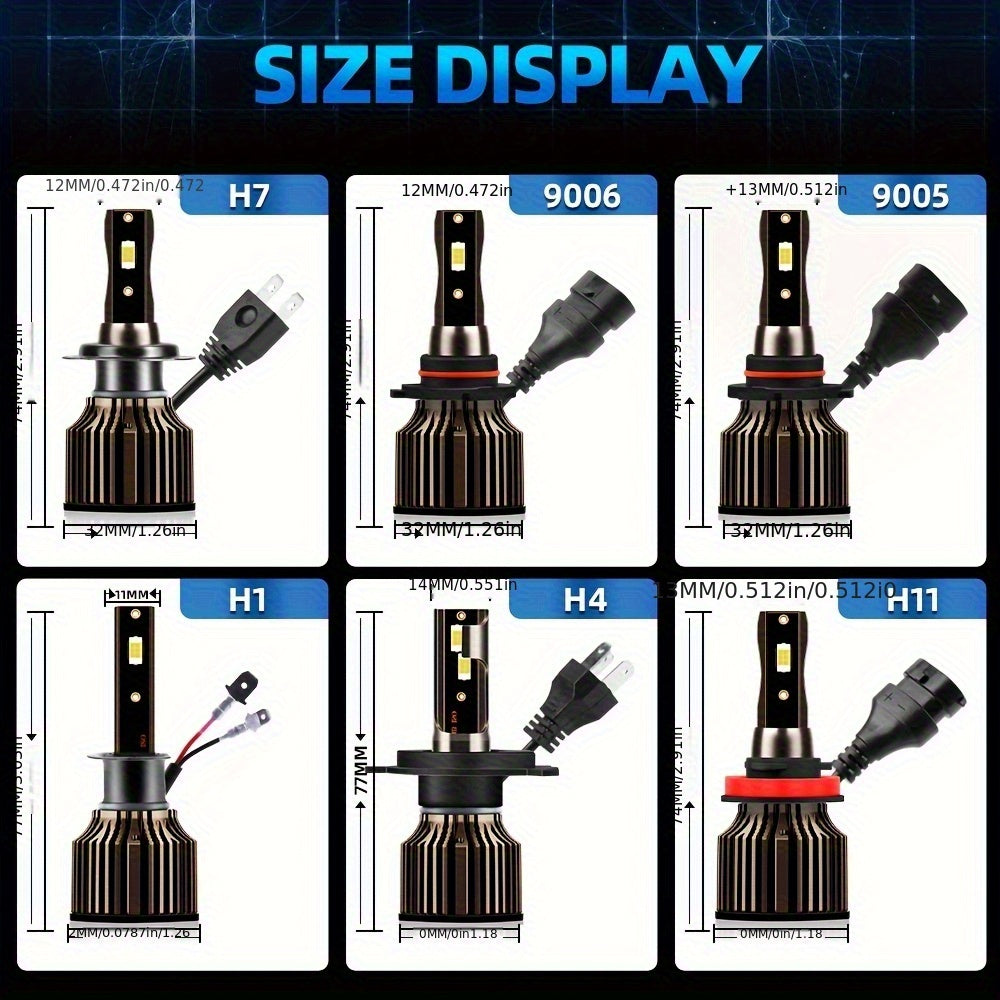 ROADSUN offers a set of 2 LED bulbs, compatible with H1, H7, H11, 9005, 9006, H4, H13, 9007 and 9004 types, providing a super bright output of 60000 lumens at 180 watts, and a color temperature of 6000K