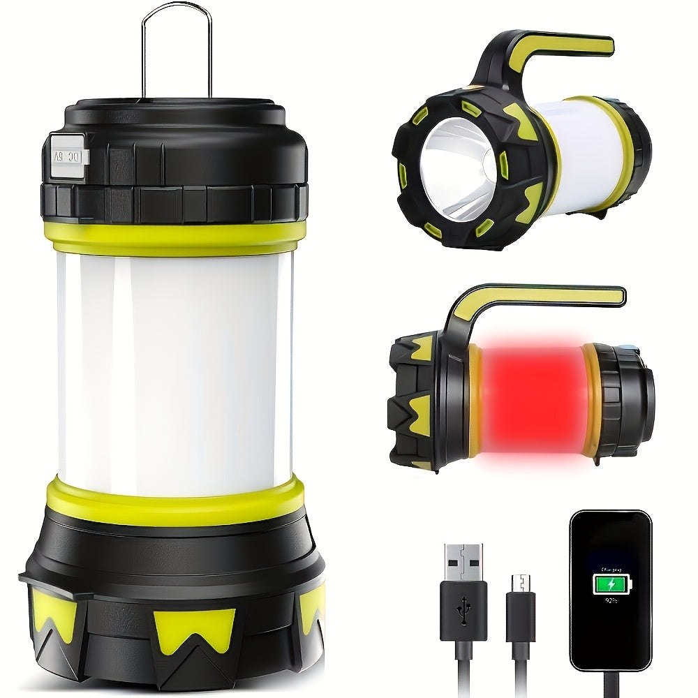 Rechargeable Flashlight Camping Lantern, 6 Lighting Modes, Super Bright LED Spotlight, 3000mAh Battery, Foldable Hook & Side Light, Handheld Torch for Emergency Power Outage Hiking Camping