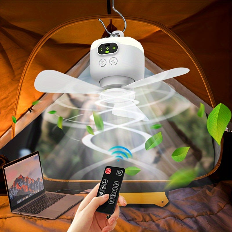 Outdoor Camping Fan Light, Campsite Ceiling Fan, Rechargeable Portable with Remote Control, USB Mini Fan, Silent High Wind 4-Speed Outdoor Camping Fan, Suitable for Student Dormitory
