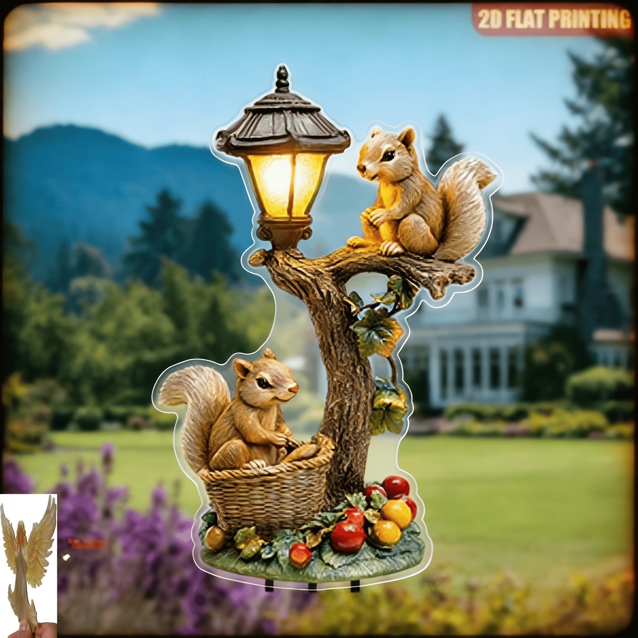 2D Flat, 1pc Bohemian Style Whimsical Squirrel & Tree Light Outdoor Garden Decoration - 2D Flat Durable Plastic All-Weather Lawn Decor, with Glow Light, Easy to Install, Retro Modern Style, Perfect for Courtyard, Patio