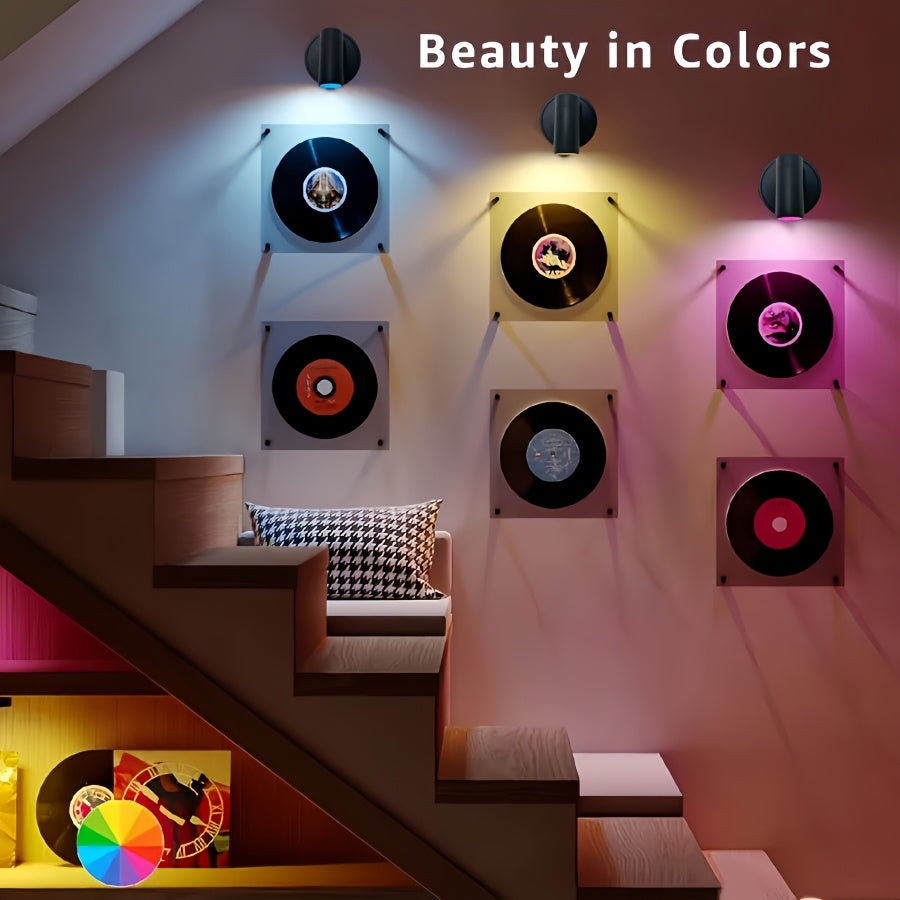 Rechargeable color LED spotlight | Indoor color-changing wall light with fixed light color switch, detachable lamp, motion sensor control, plastic lampshade | Perfect for plants, murals, display decoration, home parties, festive atmosphere