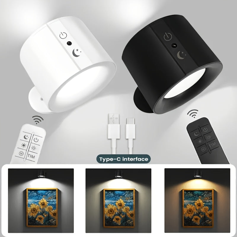 GVTCC Indoor Wall Light Double-Sided LED Wall Light 360° Rotation 3 Color Modes Touch and Remote Control USB Charging Rechargeable Lithium-Ion Battery Modern Living Room Bedroom Modern Lighting