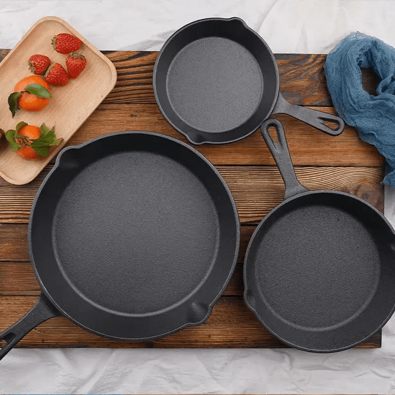 1/3/4 Pcs Cast Iron Skillet Set, Heavy-Duty Pre-Seasoned Frying Pan, Excellent Heat Retention, Non-Stick, Multifunctional Design with Ergonomic Handle, Ideal for Indoor and Outdoor Cooking
