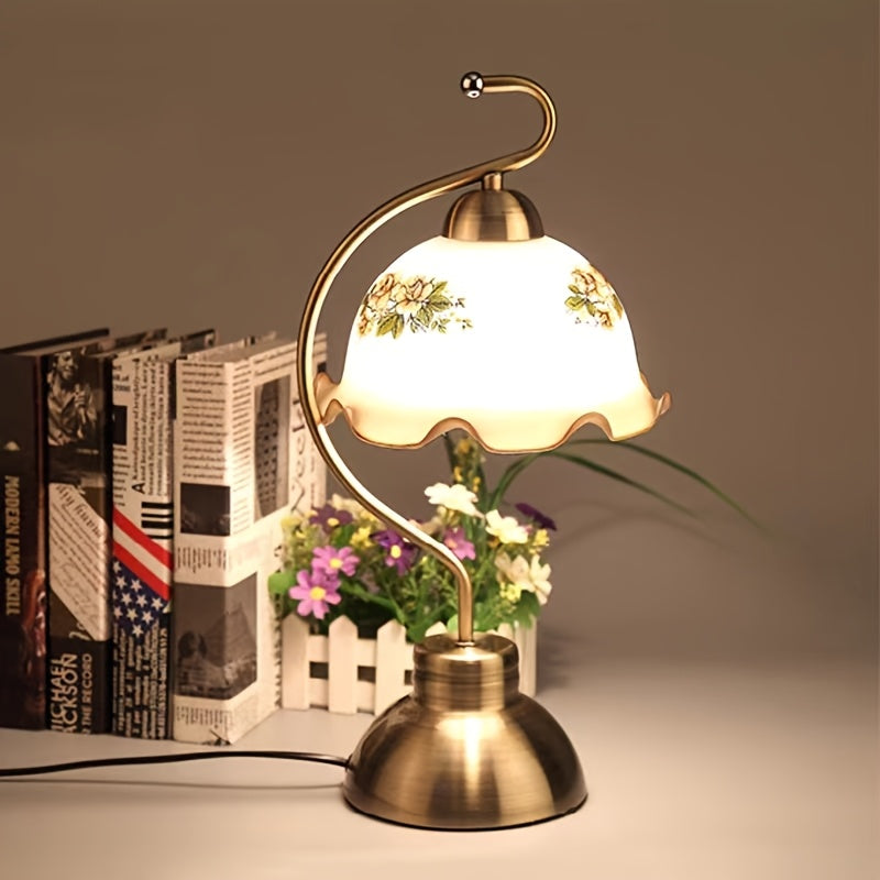 Table lamp, width approx. 17.32 inches, height 5.71 inches, vintage bedside lamp, with LED bulb, suitable for reading