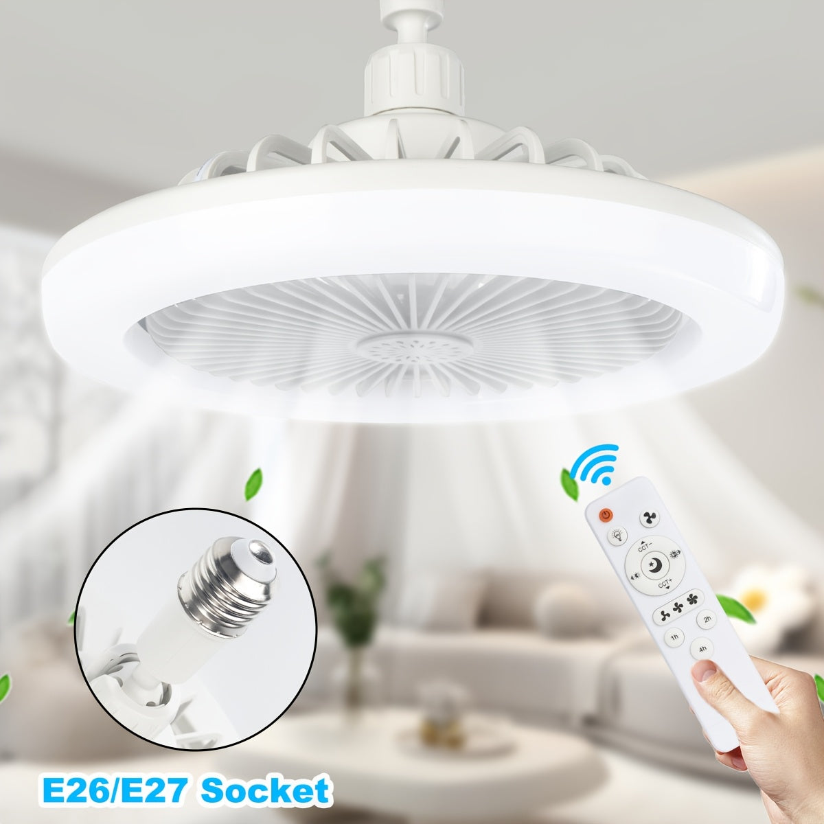 Remote Control Ceiling Fan with Light, Mini 10 Inch Enclosed Low Profile Fan Light, Chandelier with Fan, 3 Wind Speeds, 3 Color Dimmable & Timing Function, Summer Gift for Bedroom Dormitory