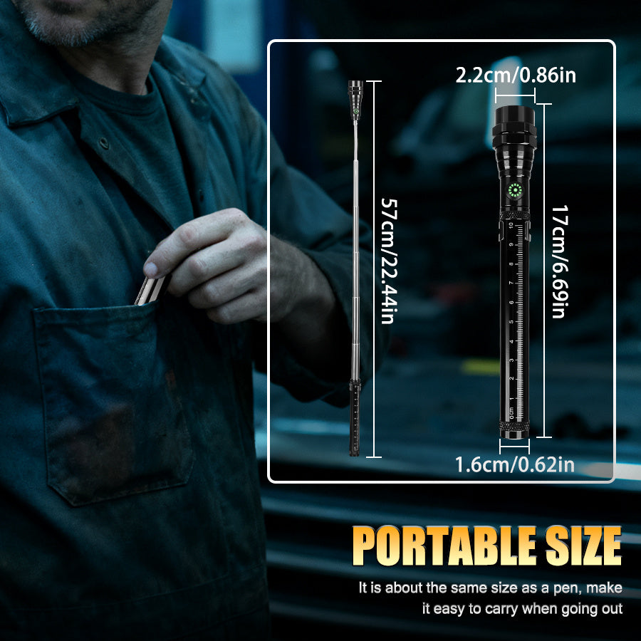 2025 New LED Flashlight, Telescopic Triple Lamp Head, Freely Adjustable Angle, Type-C Charging, Strong Magnetic Metal Clip, Super Bright Work Light Handheld Flashlight, Emergency Light with Scale Ruler