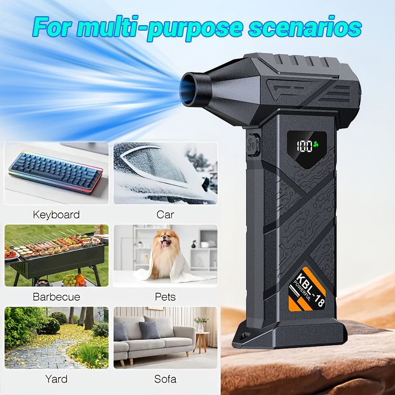 9000000 RPM High Power Brushless Motor Turbo Fan, Air Drying Function, Type-C Rechargeable Battery, Digital Display, LED Light, Multiple Nozzles Included, Ideal for Car Windshield, Leaf Blowing, BBQ Charcoal Ignition