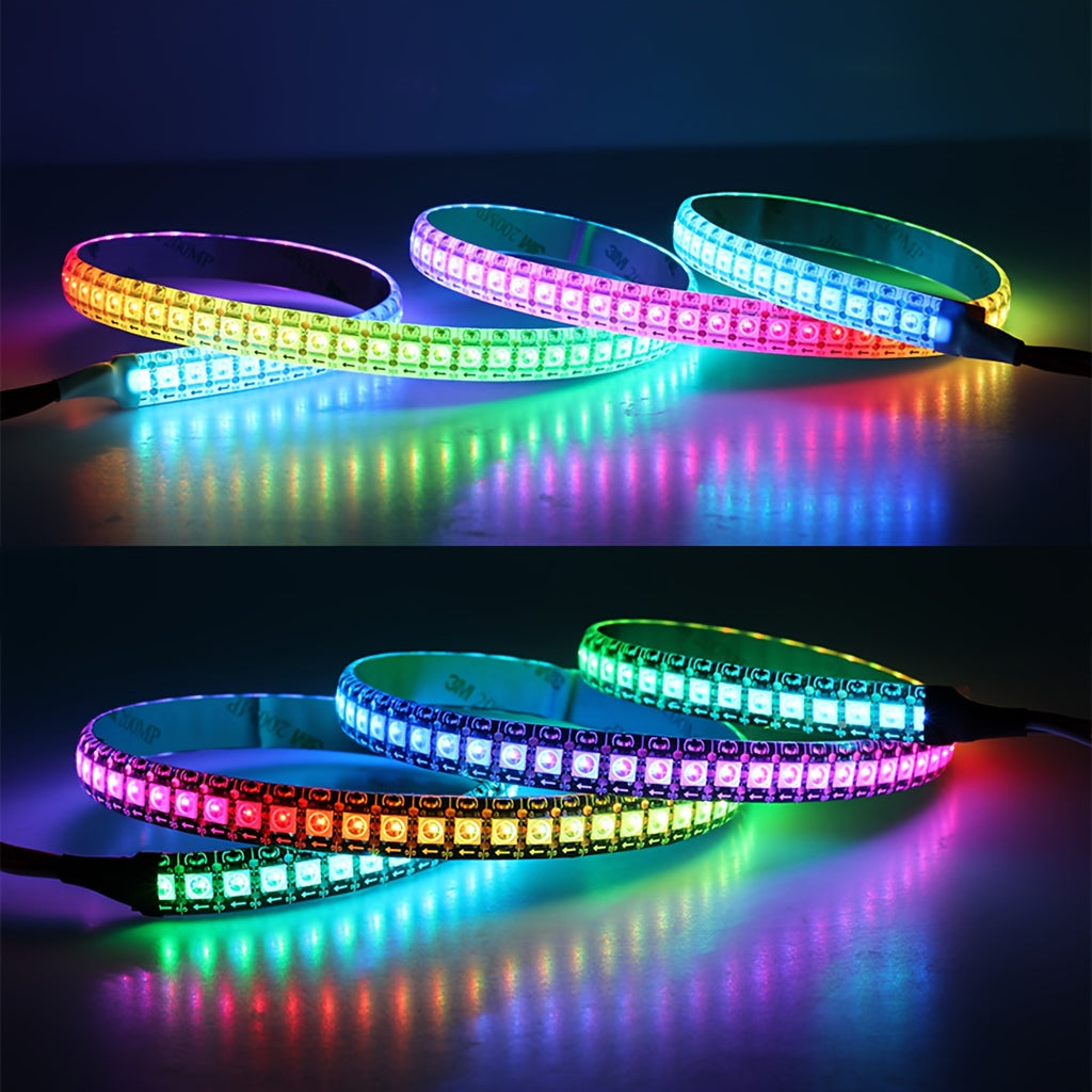 AOEVK WS2812B RGB LED 燈條，4.92 英尺變色，帶 3 鍵遙控器，USB 供電，144 個 LED/米，單獨可定址，內建 IC 晶片，適用於遊戲室、家庭劇院、派對裝飾