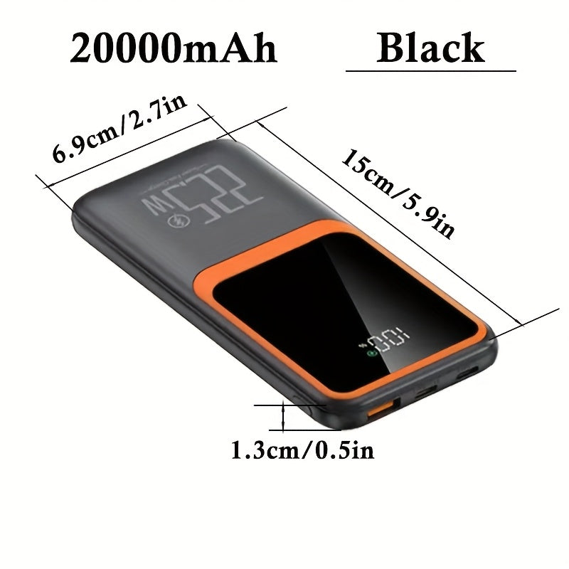 20000mAh Portable Power Bank, 22.5W Fast Charging Mobile Phone Battery Pack, LED Power Display/USB/Type-C/Micro Interface, Suitable for Apple/Android Mobile Phones And Electronic Devices, Gift, Outdoor Emergency Backup Battery Pack Black Easter