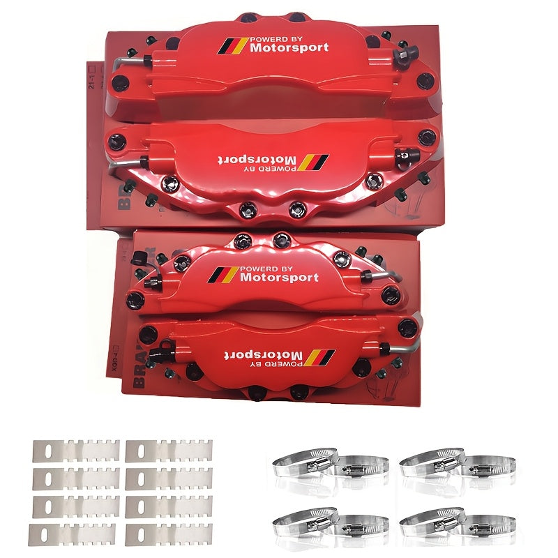 Screw-Fixed ABS Plastic Brake Caliper Cover Set, 4 Pieces, with Motorcycle Sports Logo, Car Styling Accessory