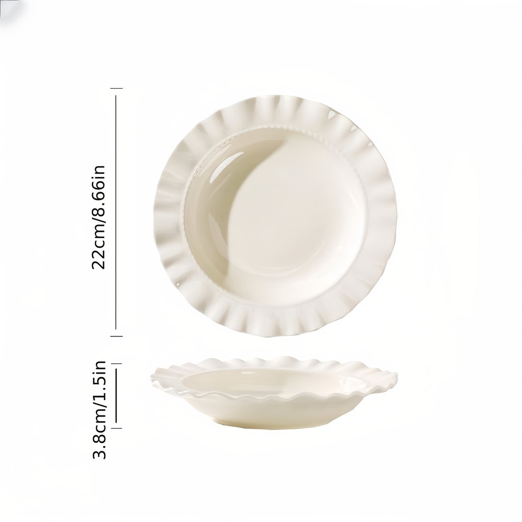 Cream-Style French Lace Western Dinner Plate, Reusable PP Plastic Home Tableware, Serving Plate, Soup Plate, Deep Plate & Bowl Set – Perfect for Cold Dishes, Deli, Desserts, Party Food, Stackable Storage