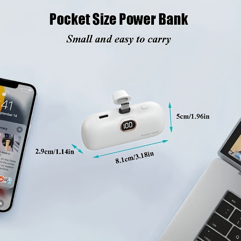 5000Mah Portable Battery Pack, Compact USB-C Charger, Small Travel Charger with LED Power Indicator, Pocket-Sized Power Bank, Lightweight Charger Compatible with for iphone 16/15 And Other USB-C Devices