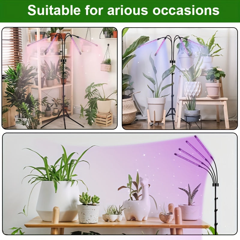 Full Spectrum Indoor Plant Grow Light, Built-in 80 LED Beads, Suitable for 15 to 60 Inch Plants, Equipped with Adjustable Tripod and 4 Lamp Heads