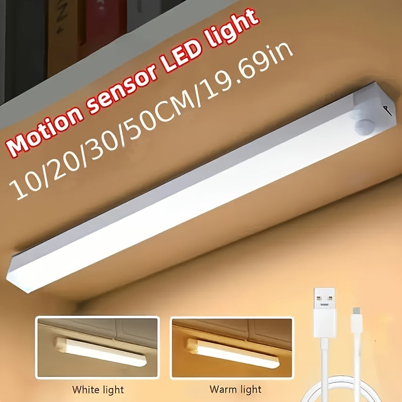 1 个 10/20/30/50cm USB 白色&暖色 LED 灯带，带运动传感器，非常适合橱柜、衣柜和走廊，无线运动传感器 LED 灯条，可充电磁性夜灯