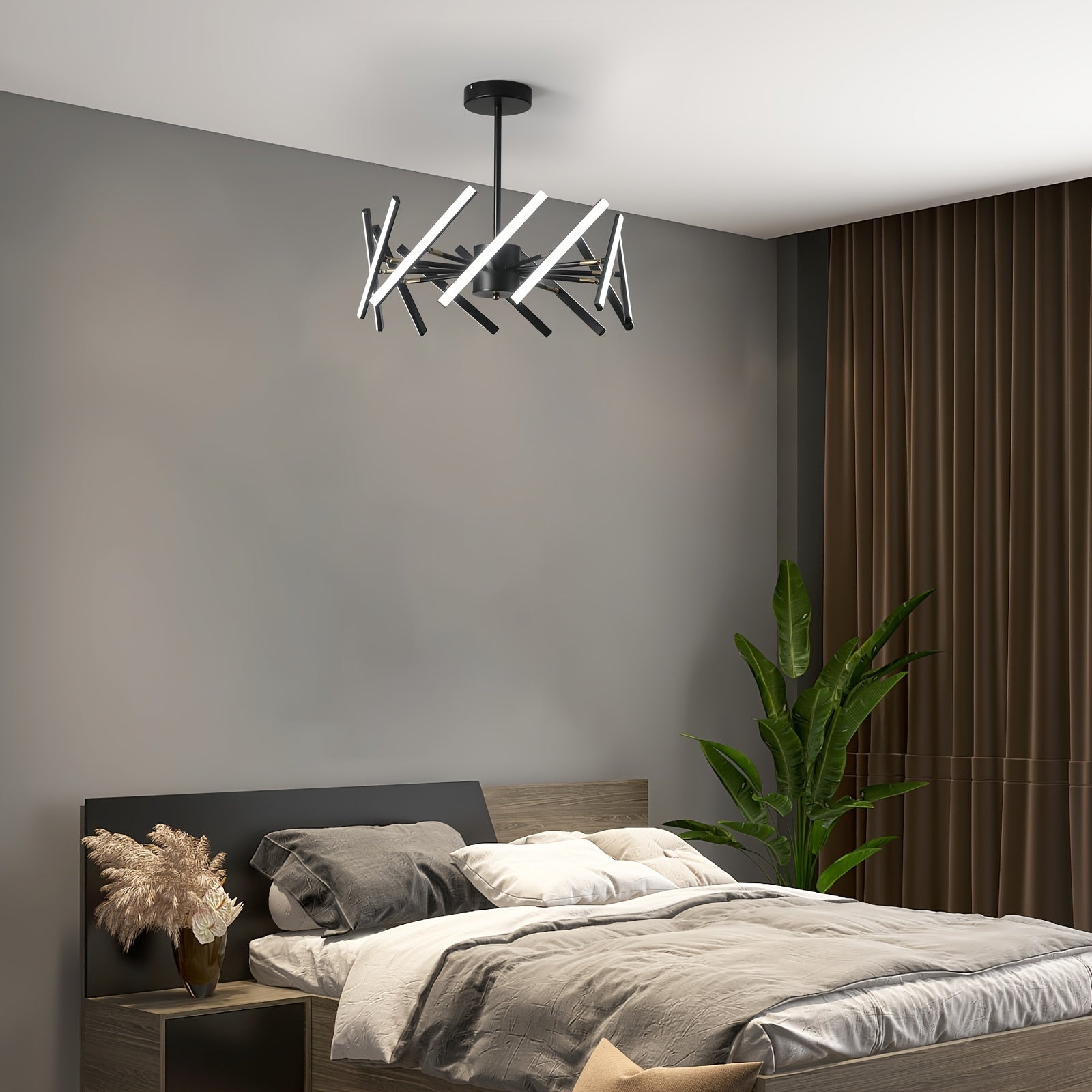 Modern LED pendant light, dimmable black LED pendant light, 12-light flush mount chandelier dining room lighting fixture, DIY ceiling light for bedroom kitchen living room, LED lighting and home decoration