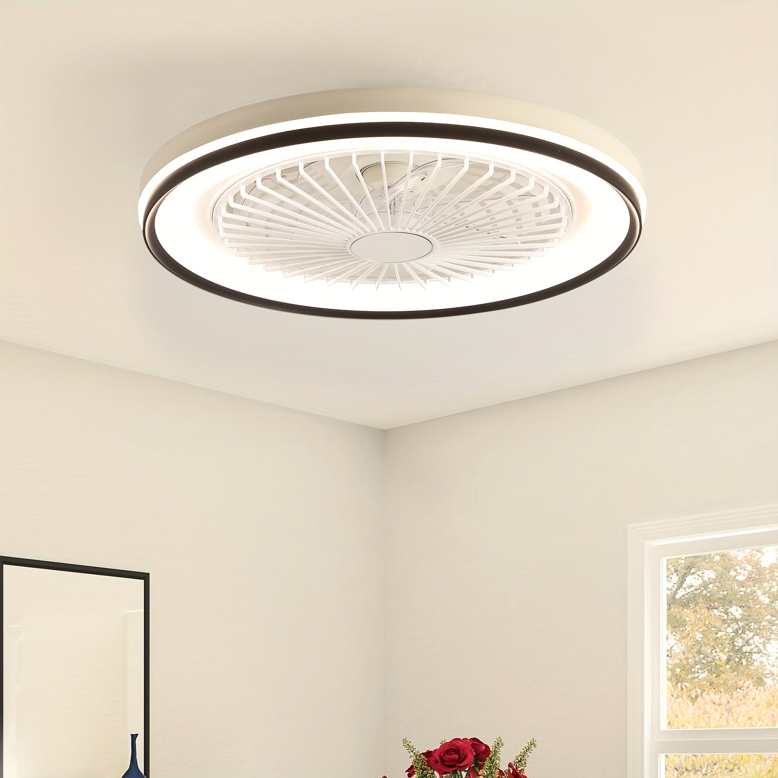 Sofucor 19 Inch Modern Ceiling Fan | RGB Color Changing Light, Dimmable Remote, Reversible DC Motor, 7 Blades & 3 Timers, for Living Room, Dining Room, Study & Bedroom