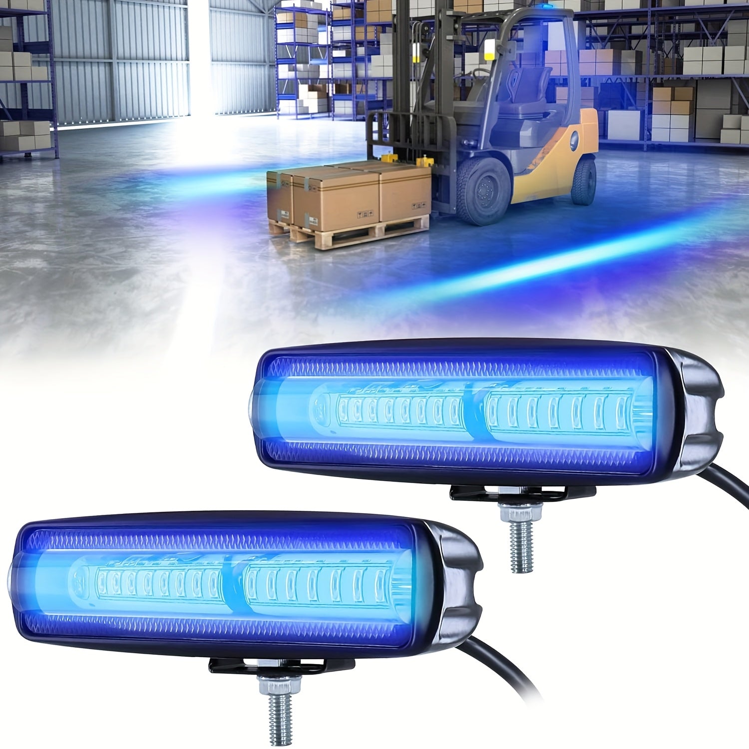 1/2-Pack LED Forklift Safety Area Light Bar, Linear LED Straight Line Light, Bracket Mounted, Wide Voltage Hardwired Available, Red Yellow Blue Optional