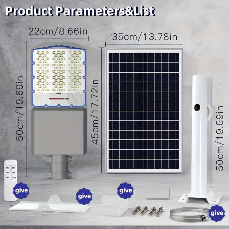 Outdoor Super Bright Engineering Grade Solar Light, 18000mAh Large Capacity Battery, Thickened Durable Aluminum Alloy Housing, Curved Wide Angle Illumination, Wider Lighting Area, High Quality Solar LED Street Light