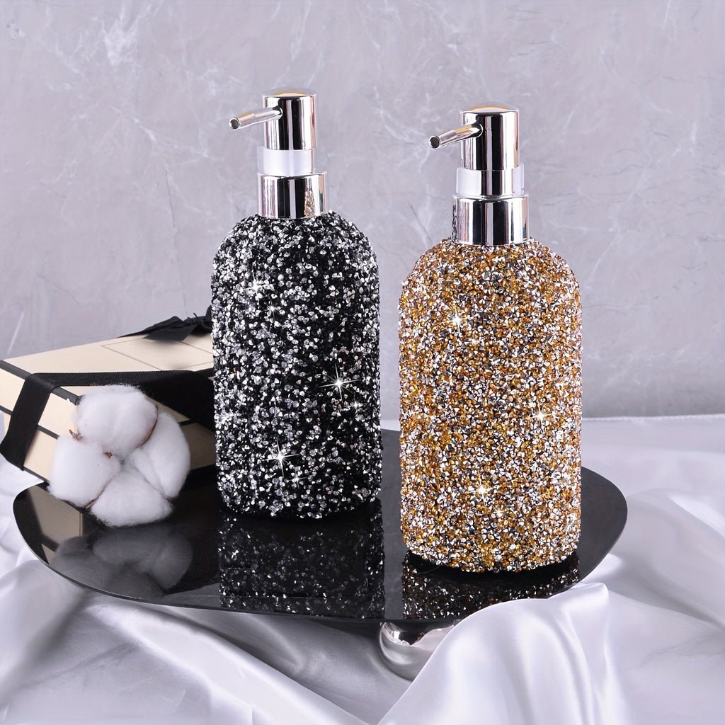 500ml Diamond-Inlaid Bubble Press Soap Dispenser - Refillable Shampoo, Body Wash & Lotion Bottle - Elegant Bathroom Accessory