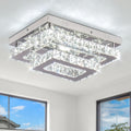 LED Crystal Ceiling Light Modern Rectangular Recessed Pendant Light K9 Stainless Steel Ceiling Light Suitable for Living Room Bedroom Dining Room (Cool White Light)