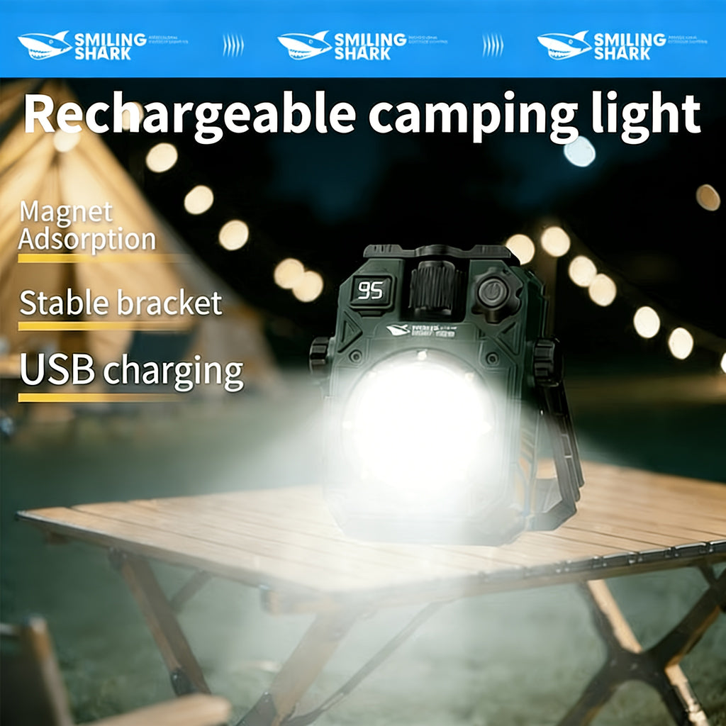 SMILING SHARK Upgraded Rechargeable LED Flashlight & Work Light 7-Color COB Magnetic Light Power Display Portable Bracket for Camping Emergency Barbecue Outdoor Hiking Activities